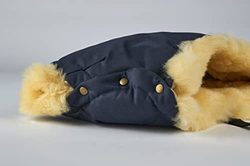 Naturasan Lammfell Handwärmer, warmer Kinderwagen Handmuff mit Lammfell Innenfutter, Muff, Kiwa, Buggy, Jogger, Radanhänger, HW-03-Bambini (Navy)