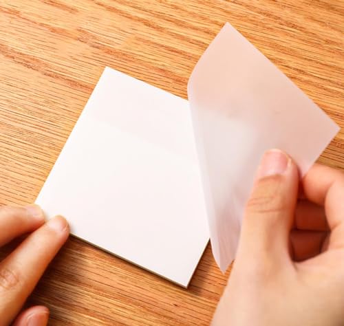 Image of Cubic White Transparent Sticky Note Pad - 150 Sheets | Reusable & Waterproof Memo Pad for Office, Study, Journaling & Planning | Smooth Writing Surface & Easy Peel Adhesive