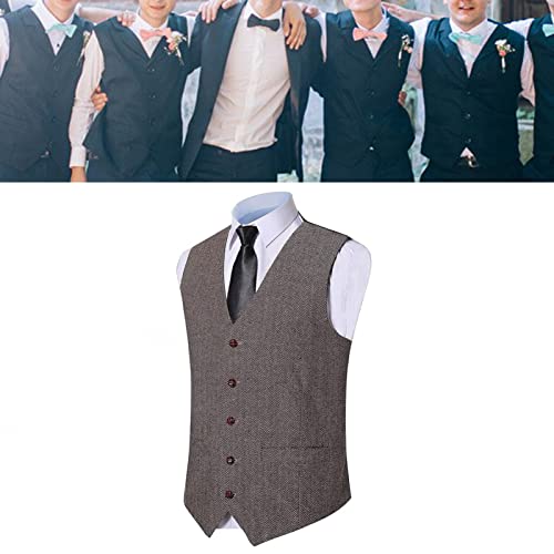 Casual Herringbone Suit Vest for Men V Neck 5 Button Tank Top Formal Business Dress Waistcoat for Work Banquet (Color : Grey, Size : X-Large)4