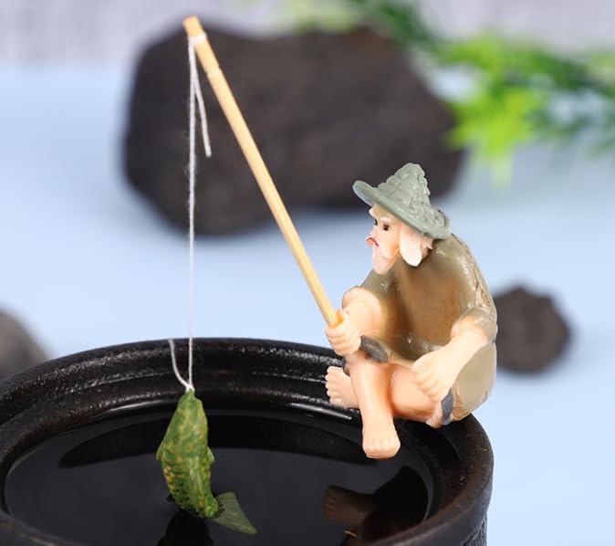Miniatura 7 de Figura de pescador en miniatura, estatua de jardín sentado de lodo chino, decoración de adorno al aire libre