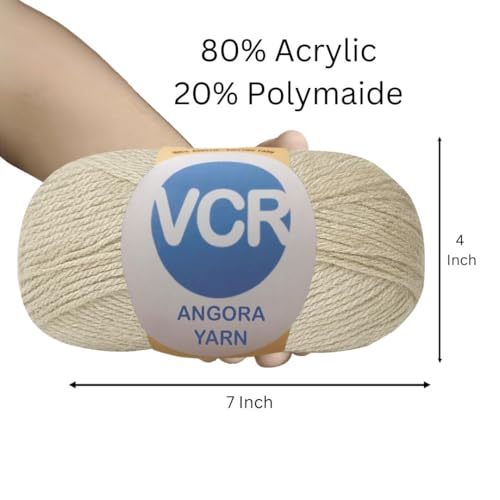 Image of VCR Warm Grey Angora Knitting Yarn, Pack of 1, 100 Grams Hank, 256 Meters Length, 80% Flurry - 20% Acrylic Polyamide Soft Ball for Crochet and Knitting, Suitable for Baby Blankets, Cushion Covers