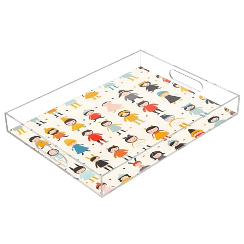 Charolas de acrílico para servir con asas, bandeja rectangular transparente para mesa de café, cocina, baño
