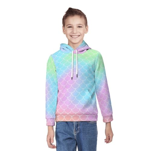 Fish Scales Pattern Hoodie Teen Sweatshirt Pullover Hoodies Casual Loose Big Kid Hooded Sport Shirt Tops 7-18 Years2