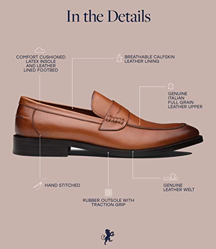 Dunross & Sons Men's Formal Leather Upper, Leather Lined Dress Loafers Shoes. Lewis Cognac Brown Penny Loafer For Men Shoes. #TOP2