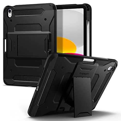 Spigen for iPad A16 Case 11 inch (2025), iPad 10th Generation Case 10.9 inch (2022) / 11th Generation, Tough Armor Pro with Pencil Holder and Kickstand, Black