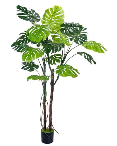 Large Artificial Monstera Deliciosa Fake Plant, 6.6Ft Faux Floor Plants Fake Tropical Tree with Pot for Indoor Outdoor Office House Living Room Home Decor