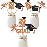 Orange Glitter Graduation Centerpiece Class of Table Signs Grad Sticks Diploma Cap Party Decoration Favors 16 Pieces