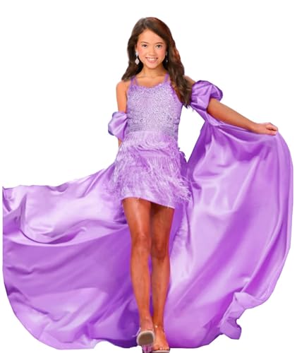 Pageant Dresses for Girls Fringe Sparkling with Flowy Cape Graduation Kids Formal Fun Fashion Dress4