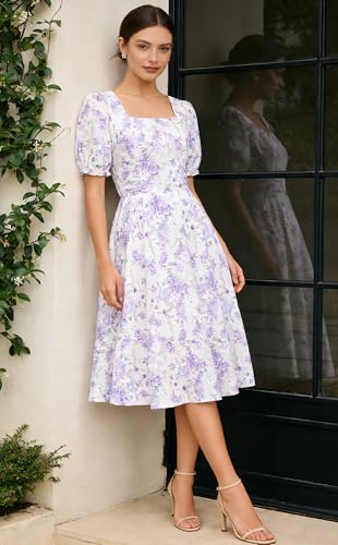 Image of Belle Poque Women's Vintage Midi Cottagecore Cocktail Dresses | Belle Poque Women's Vintage Cottage Core Dress,A-line,Midi,Square Neck,Homecoming Dress,Cocktail Dress,Sun Dress