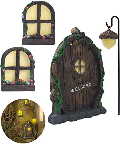 4 Stück Miniatur Fairy GNOME Home Fenster und Tür, Garten Outdoor Statuen...