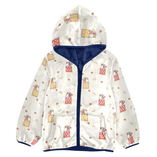 Cat in Box Cartoon Girls Fleece Jacket Girls Fall Jacket Girls Zip Up Hoodie Girls Sherpa Jacket 2-10T