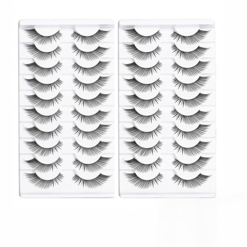 20 Paires Faux Cils Wispy Volume Naturel, Faux-Cils Longs Effet Œil de Chat, Fake Lashes à Bande Souple Invisible, Faux Cils Naturel Réutilisables, Extension Regard pour Maquillage 30 mm