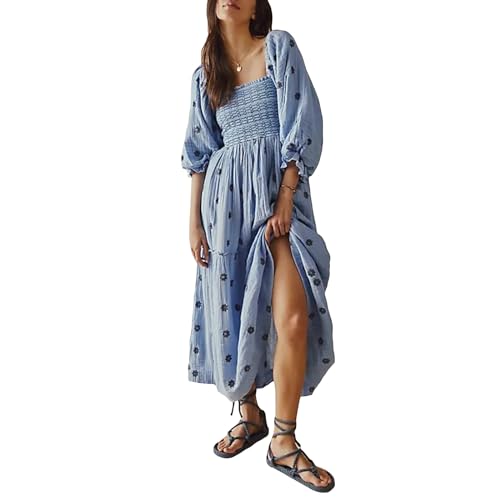 apparel blue puff sleeve dress