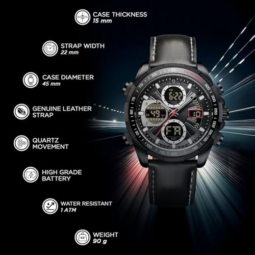 Image of Carlington Nitro Analog-Digital Men's Premium Leather Strap Wrist Watch | Quartz Movement | Water & Shock Resistant Watch for Men | Casual & Formal Wear - CT 9197