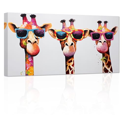 ZXHYWYM Giraffen Familien Leinwandbilder niedliche bunte Tier Poster Drucke lustige abstrakte Gemälde für Kinder Kinderzimmer Kinderzimmer Gerahmt (Bild-3, (30.00 x 60.00 cms))