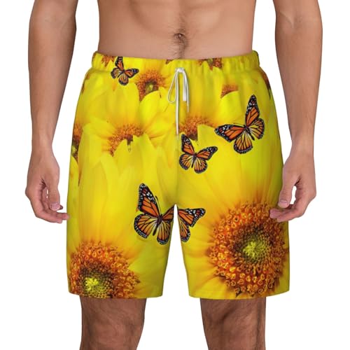 Short de bain homme anti irritation séchage rapide imprimé fleurs jaunes pour plage