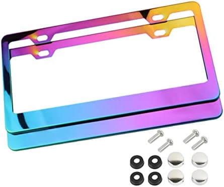 VCTRYSDR 2 Pack License Plate Frames,Colorful Stainless Steel Mirror Polish Rainbow,Universal US Car License Plate Bracket Holder,Mounting Accessories Included,RustProof Weatherproof