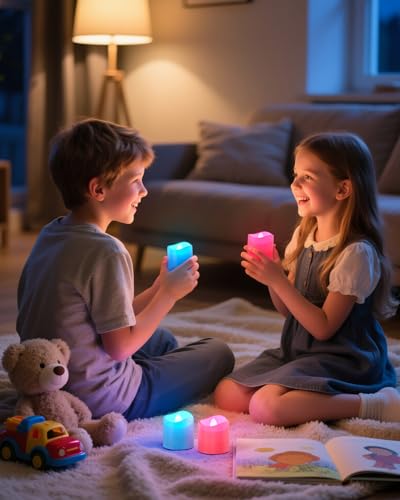 Image of Yme Rechargeable Color Changing Tea Lights Candles with Remote & Timer | 9 RGB Modes, Flameless LED Votives, Battery Operated Tealights with Charging Base, for Halloween Christmas Party Decor, 12PCS