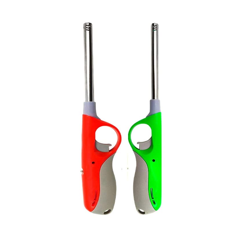 Techking Front Electronic Adjustable Flame Refillable Gas Lighter Gun Non-Stop Spark Kitchen Lighter Gas Stove with Safety Lock Pack