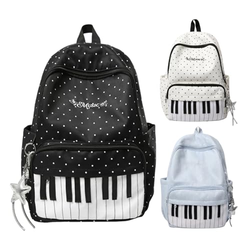 Mochila escolar ligera para viajar en avión y campus universitario con estampado de piano