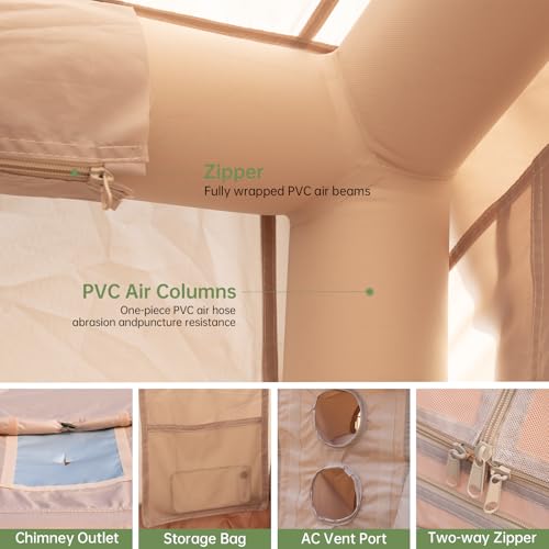 Carpa Inflable con Claraboya Panorámica para Estrellas, Carpa de Aire de Montaje Rápido con Bomba, Carpa Glamping Impermeable Oxford con Salida para Estufa, Puertas y Ventanas de Malla para 7 Personas miniatura 5