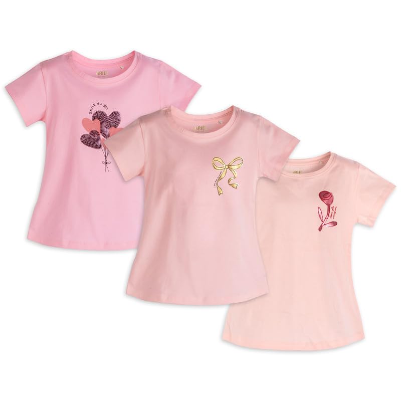Image of ARIEL Girls Cotton Regular Fit Half Sleeve Cotton T-Shirts - Pack of 3