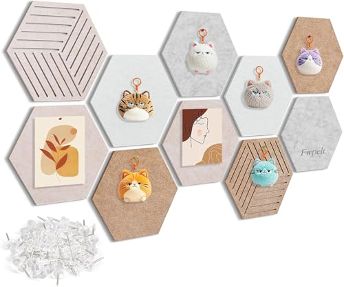 Fwpelt 12'' Large Hexagon Cork-Bulletin Board Tiles Adhesive 10 Pack Frameless Corkboard Hexagonal Prayer...