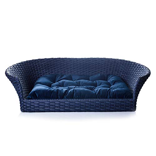 Cama Pet Cachorro Porte Grande Até 25kg 100x60Cm Fibra Sintética Azul Luxo Veludo - BedFurPets