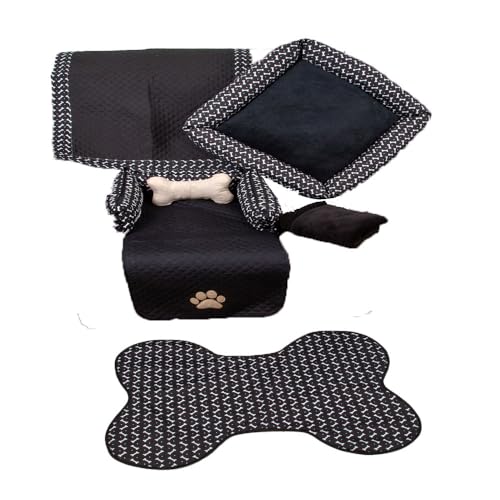 Kit Enxoval Pet Pequeno 6 peças: Tapetes Protetor de Sofá, Cama, Almofada Tipo Ossinho, Tapete Higiê