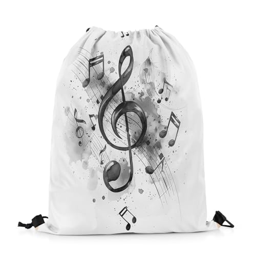 Erosebridal Musical Note 13x15.7 Drawstring Backpack, Music Drawstring Bags, Ink Painting Polka Dots Classic Rustic Music Draw String Back Bag, Modern Aesthetic Music Stave Concerto String Backpack2