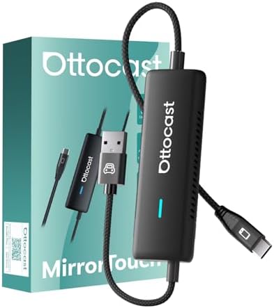 OTTOCAST Mirror Touch Wireless CarPlay Adapter - Bi-Directional Phone Mirroring & Dual Mode for Factory Wired CarPlay - Seamless iPhone & Android Integration