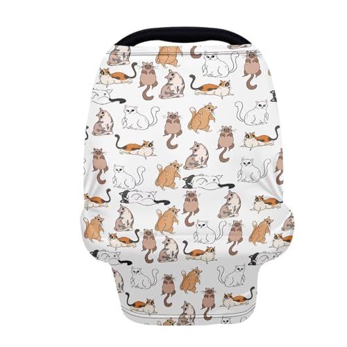 Image of Cute Cat Multi-Use Car Seat Canopy Cover Dust Cover Reusable Soft Infant Stroller Cover Lightweight Breastfeeding Shawl Wind-Protected Stroller Canopy Covers