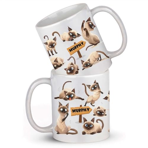 FABGIFT Humorous Siamese Cat Themed Mug, Customized Name Animal Enthusiast Coffee Mug, 11oz