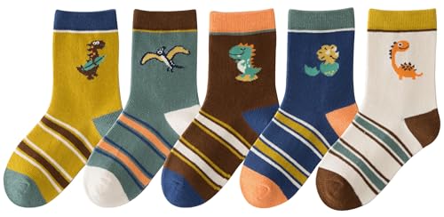 Toddler Boys Cotton Socks Little Kids Big Boys Crew Dress Socks Colorful Striped Cartoon Dinosaur Car socks