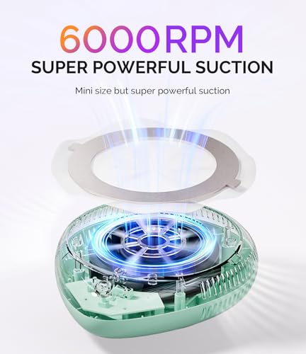 Image of MelodySusie Compact Cordless Nail Dust Collector, PProR 6000RPM Mini Nail Vacuum Fan with 3 Suction Modes and 30 Disposable Filter Papers for DIY & Daily Nail Care,Green