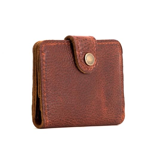 Image of Portland Leather Goods Women's Mini Bifold Wallet - Slim, Palm-Sized Design with Secure Snap Closure, 2 Card Slots, 2 Cash Slots & Zippered Coin Pocket - Nutmeg