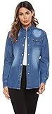AvaCostume Women's Long Sleeve Double Pocket Slim-fit Jean Denim Shirt