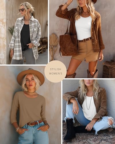 Huukeay 3 Pack 3/4 Length Sleeve Women's Tops Trendy Crew Neck Roll Basic Tees Top Dressy Loose Casual T-Shirt Blouses4