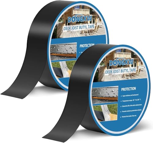 Dongxw 2 Rolls Deck Joist Tape 4.3cm*15.2m Butyl Joist Tape Self Adhesive Black 2 x 50 Feet Waterproof Multi Surface