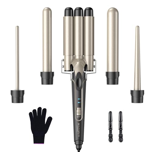 BESTOPE PRO set Welleneisen - Lockenstäbe 3 Fässer für Große Keine Locken Keramik Lockenwickler Verschiedenen Aufsätzen Temperatureinstellung Schnelle Erwärmung Handschuh 2 Clips Gold 5 in 1 BESTOPE PRO set Welleneisen - Lockenstäbe 3 Fässer für Große Keine Locken Keramik Lockenwickler Verschiedenen Aufsätzen Temperatureinstellung Schnelle Erwärmung Handschuh 2 Clips Gold 5 in 1