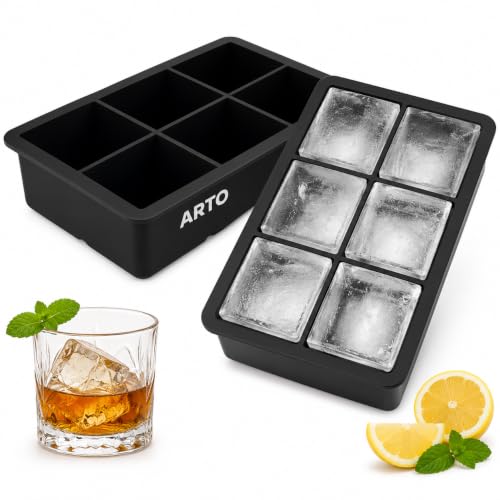 Image of Silicone Large Ice Cube Tray, 6 Square Cavities, BPA Free Food Grade Flexible Mould, Slow Melting Big Ice Blocks for Cocktails, Cold Coffee & Cold Drinks, Easy Release, Reusable, Dishwasher Safe