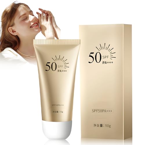 Crema solare, Sunscreen Viso,Protezione solare,Resistente all'Acqua SPF 50+,Solari protezione, dai raggi Uva/Uvb, adatta per donne, estate, nuoto, campeggio,50g (oro)