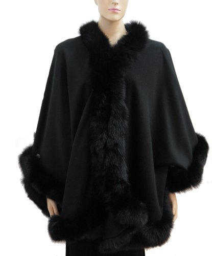 Hima Luxurious Cashmere Wrap Cape with LeatherTrim and Front Hooks both side Buttons -Black3