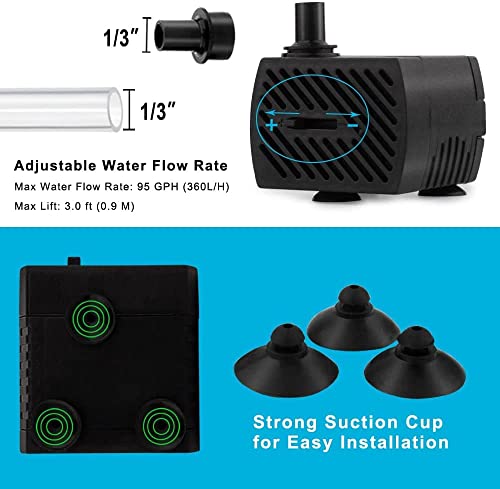 Image of JAINSONS PET PRODUCTS Mini Water Fountain Wp3200 Submersible Aquarium Water Pump (Power:5W, H.Max: 0.6 M, Flow Max:300L /H) With Pipe 2 Feet (2 Pcs)