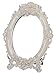 Nerien Decorative Vintage Tabletop Mirror Retro Metal Countertop Vanity Makeup Mirror Rose Embossed Antique Oval Mirror with Stand for Home, Bedroom, Dressers, Living Room, Bathroom White