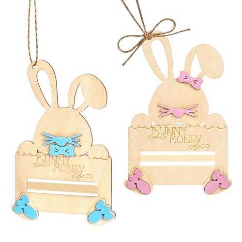 Bunny Money Holder - 15x10x0.6cm Wooden Cash Stand, Rabbit Currency Display, Cute Desk Decor,...