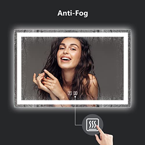 ROOMTEC 36 x 30 Inches LED Bathroom Mirror with Front and Backlit,Anti-Fog,3 Colors and Dimmable Light(Horizontal/Vertical), Silver