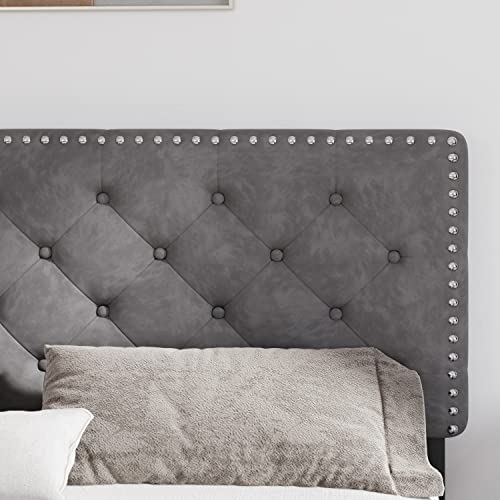 Catrimown Full Size Bed Frame With Adjustable Headboard, Modern Velvet Upholstered Platform Bed Frame, Wooden Slat Support, Mattress Foundation, No Box Spring Needed, Easy Assembly, (Grey, Full) #TOP6