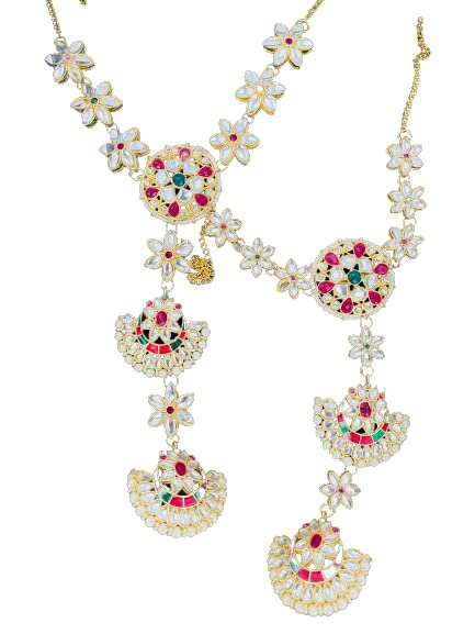 Sattyaki Traditional Rajasthani Dulhan Bridal Premium Kundan and Polki Large Hath Panja/Hath Phool/Hand Thong/Finer Ring Bracelet with Beadwork for Women and Girls (B09W15XYNH) Amazon Price History, Amazon Price Tracker