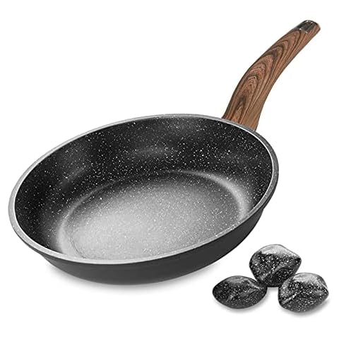 Non-Stick Pans, 20 cm Non-Stick Frying Pan, 5-Layer Anti-Scratch Coating, PFOA Free, Cast Aluminum Stone Skillet for All Types hobs (Gray, 8 inch) Cover